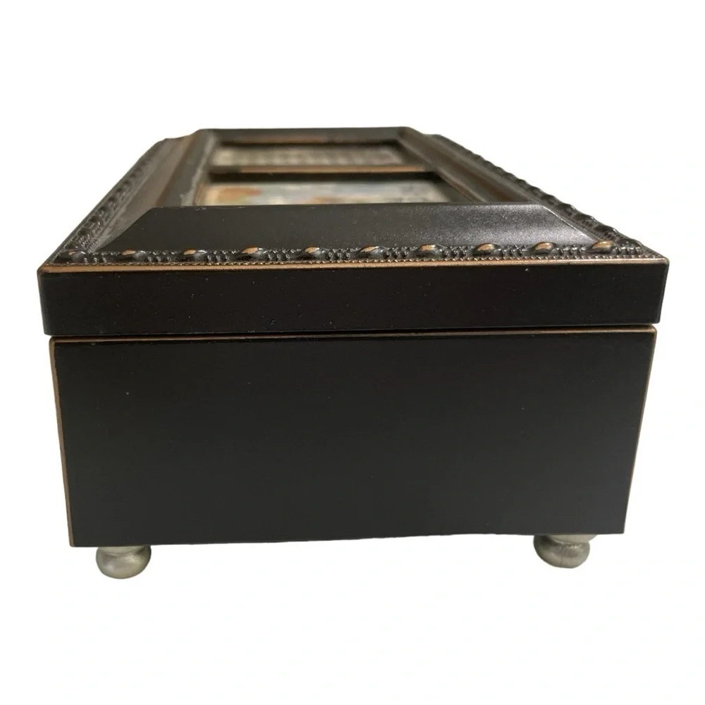 First Communion Black Rope Trim Music Box Plays Handel's Hallelujah
